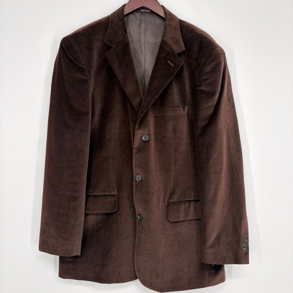 Linea Uomo Blazer Mens Brown Velvet Velour Sport Coat 3 Button Notch Lapel 43L